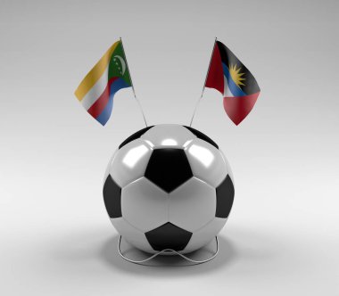 Komoros - Antigua ve Barbuda Futbol Bayrakları, Beyaz Arkaplan - 3D Render