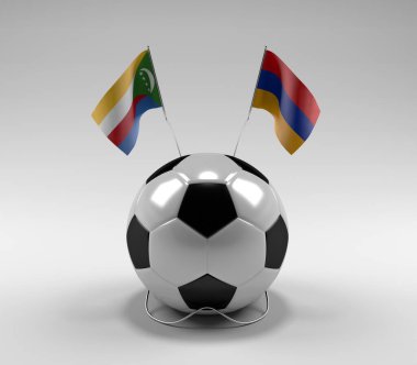 Komoros - Ermenistan Futbol Bayrakları, Beyaz Arkaplan - 3D Render