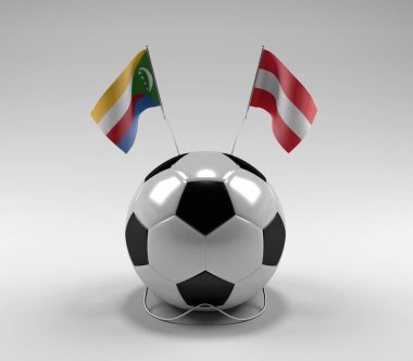 Komoros - Avusturya Futbol Bayrakları, Beyaz Arkaplan - 3D Render