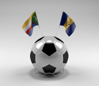 Komoros - Barbados Futbol Bayrakları, Beyaz Arkaplan - 3D Render