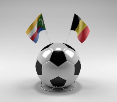 Komoros - Belçika Futbol Bayrakları, Beyaz Arkaplan - 3D Render