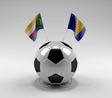 Komoros - Bosna-Hersek Futbol Bayrakları, Beyaz Arkaplan - 3D Render