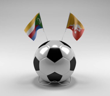 Komoros - Bhutan Futbol Bayrakları, Beyaz Arkaplan - 3D Render