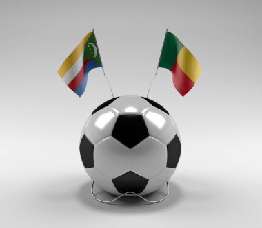 Komoros - Benin Futbol Bayrakları, Beyaz Arkaplan - 3D Render