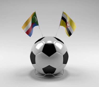 Komoros - Brunei Futbol Bayrakları, Beyaz Arkaplan - 3D Render