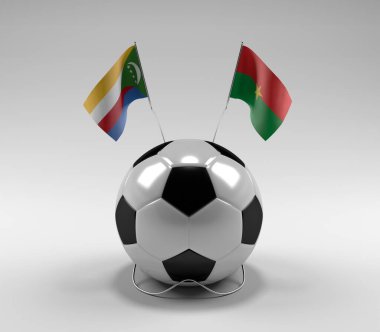 Komoros - Burkina-Faso Futbol Bayrakları, Beyaz Arkaplan - 3D Render