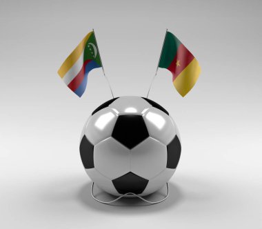 Comoros - Kamerun Futbol Bayrakları, Beyaz Arkaplan - 3D Render