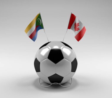 Komoros - Kanada Futbol Bayrakları, Beyaz Arkaplan - 3D Render