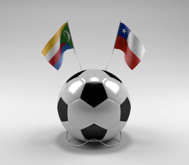 Komoros - Şili Futbol Bayrakları, Beyaz Arkaplan - 3D Render