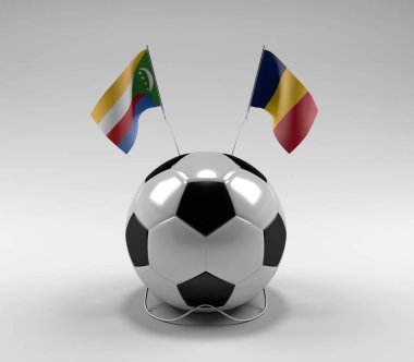 Komoros - Chad Futbol Bayrakları, Beyaz Arkaplan - 3D Render