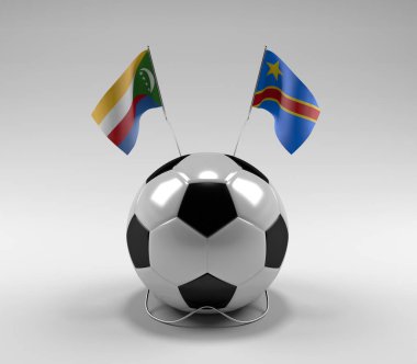 Komoros - Kongo Demokratik Cumhuriyeti Futbol Bayrakları, Beyaz Arkaplan - 3D Render
