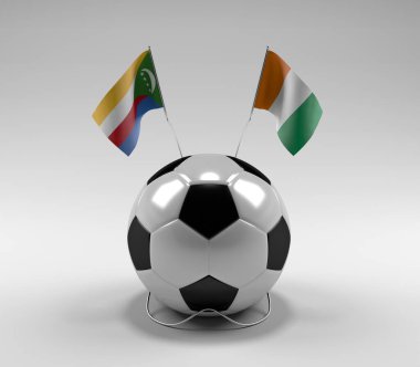 Komoros - Cote-D-Fildişi Futbol Bayrakları, Beyaz Arkaplan - 3D Render