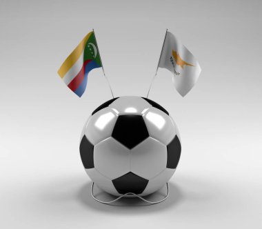 Komoros - Kıbrıs Futbol Bayrakları, Beyaz Arkaplan - 3D Render