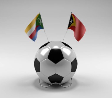 Komoros - Doğu Timor Futbol Bayrakları, Beyaz Arkaplan - 3D Render