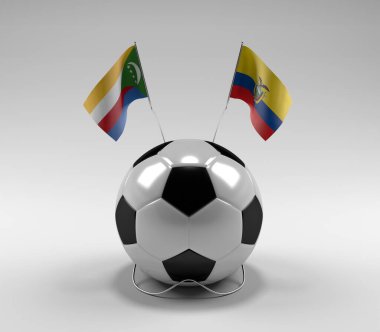 Komoros - Ekvador Futbol Bayrakları, Beyaz Arkaplan - 3D Render