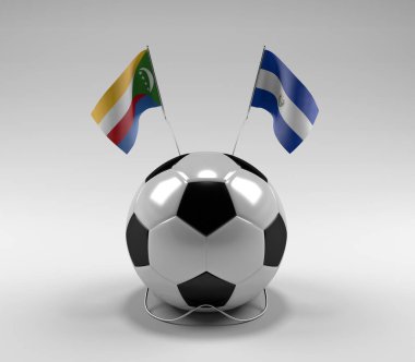 Komoros - El-Salvador Futbol Bayrakları, Beyaz Arkaplan - 3D Render