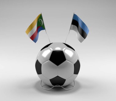 Komoros - Estonya Futbol Bayrakları, Beyaz Arkaplan - 3D Render