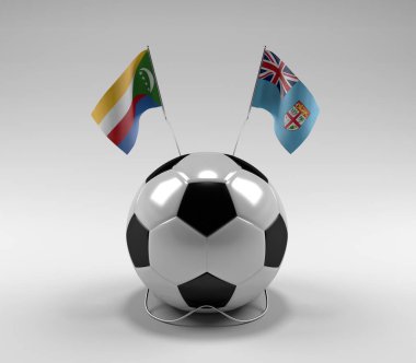 Komoros - Fiji Futbol Bayrakları, Beyaz Arkaplan - 3D Render