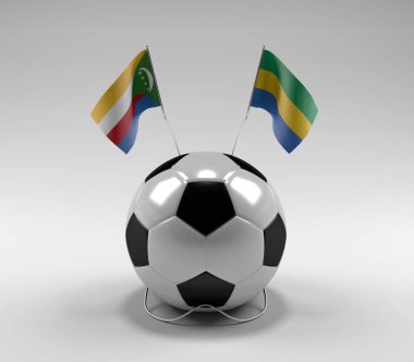 Komoros - Gabon Futbol Bayrakları, Beyaz Arkaplan - 3D Render