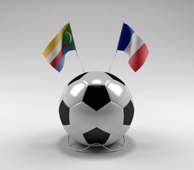 Komoros - Fransa Futbol Bayrakları, Beyaz Arkaplan - 3D Render