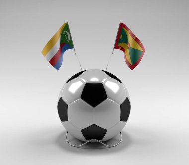 Komoros - Grenada Futbol Bayrakları, Beyaz Arkaplan - 3D Render