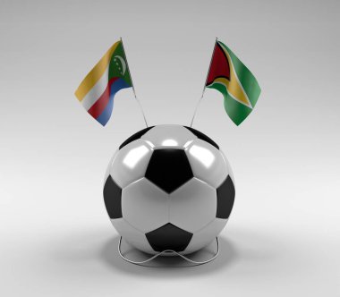 Komoros - Guyana Futbol Bayrakları, Beyaz Arkaplan - 3D Render