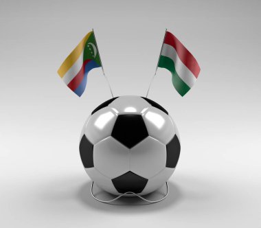 Komoros - Macaristan Futbol Bayrakları, Beyaz Arkaplan - 3D Render