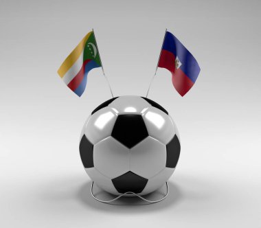 Komoros - Haiti Futbol Bayrakları, Beyaz Arkaplan - 3D Render