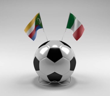 Komoros - İtalya Futbol Bayrakları, Beyaz Arkaplan - 3D Render
