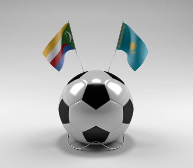 Komoros - Kazakistan Futbol Bayrakları, Beyaz Arkaplan - 3D Render
