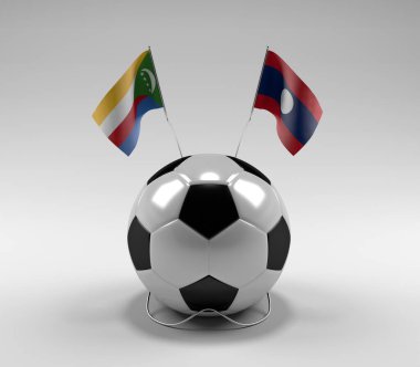 Komoros - Laos Futbol Bayrakları, Beyaz Arkaplan - 3D Render