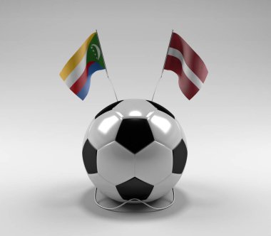 Komoros - Letonya Futbol Bayrakları, Beyaz Arkaplan - 3D Render