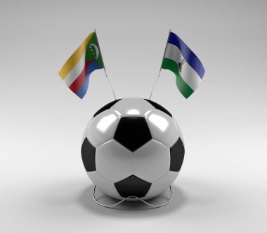 Komoros - Lesotho Futbol Bayrakları, Beyaz Arkaplan - 3D Render