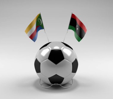 Komoros - Libya Futbol Bayrakları, Beyaz Arkaplan - 3D Render