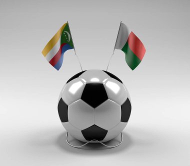 Komoros - Madagaskar Futbol Bayrakları, Beyaz Arkaplan - 3D Render