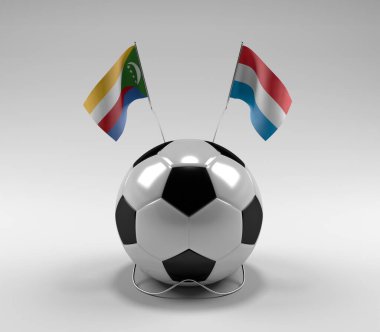 Komoros - Lüksemburg Futbol Bayrakları, Beyaz Arkaplan - 3D Render