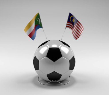 Komoros - Malezya Futbol Bayrakları, Beyaz Arkaplan - 3D Render