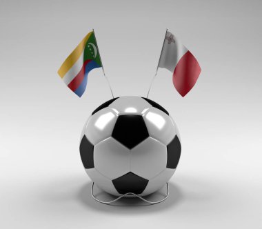 Komoros - Malta Futbol Bayrakları, Beyaz Arkaplan - 3D Render