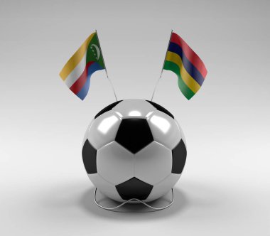 Komoros - Mauritius Futbol Bayrakları, Beyaz Arkaplan - 3D Render