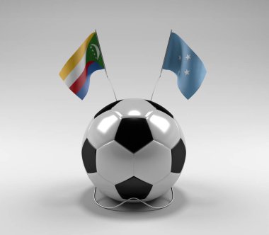 Komoros - Mikronezya Futbol Bayrakları, Beyaz Arkaplan - 3D Render