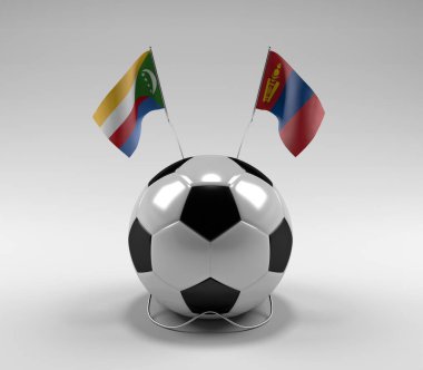 Komoros - Moğolistan Futbol Bayrakları, Beyaz Arkaplan - 3D Render