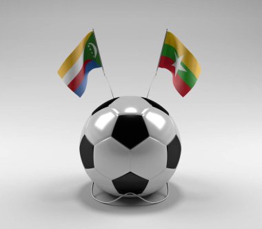 Komoros - Myanmar Futbol Bayrakları, Beyaz Arkaplan - 3D Render