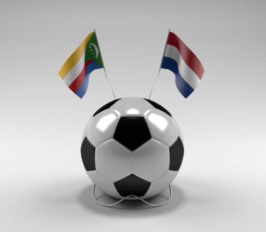 Komoros - Hollanda Futbol Bayrakları, Beyaz Arkaplan - 3D Render