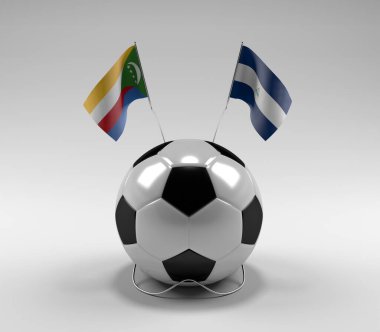 Komoros - Nikaragua Futbol Bayrakları, Beyaz Arkaplan - 3D Render