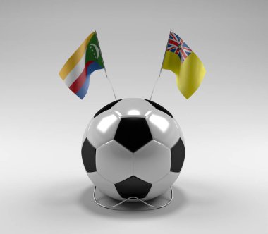 Komoros - Niue Futbol Bayrakları, Beyaz Arkaplan - 3D Render