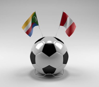 Komoros - Peru Futbol Bayrakları, Beyaz Arkaplan - 3D Render