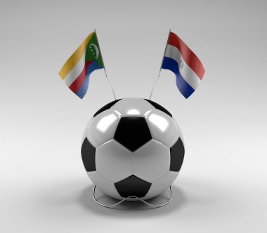Komoros - Paraguay Futbol Bayrakları, Beyaz Arkaplan - 3D Render