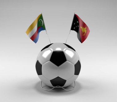 Komoros - Papua-Yeni-Gine Futbol Bayrakları, Beyaz Arkaplan - 3D Render