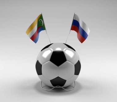 Komoros - Rusya Futbol Bayrakları, Beyaz Arkaplan - 3D Render
