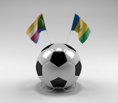 Komoros - Saint-Vincent-and the-Grenadines Futbol Bayrakları, Beyaz Arkaplan - 3D Render
